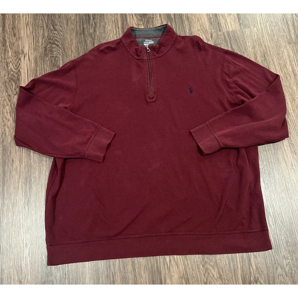 Polo Ralph Lauren Sweater Mens Size 4LT  Color Wine 1/4 Zip Pullover Blue Pony